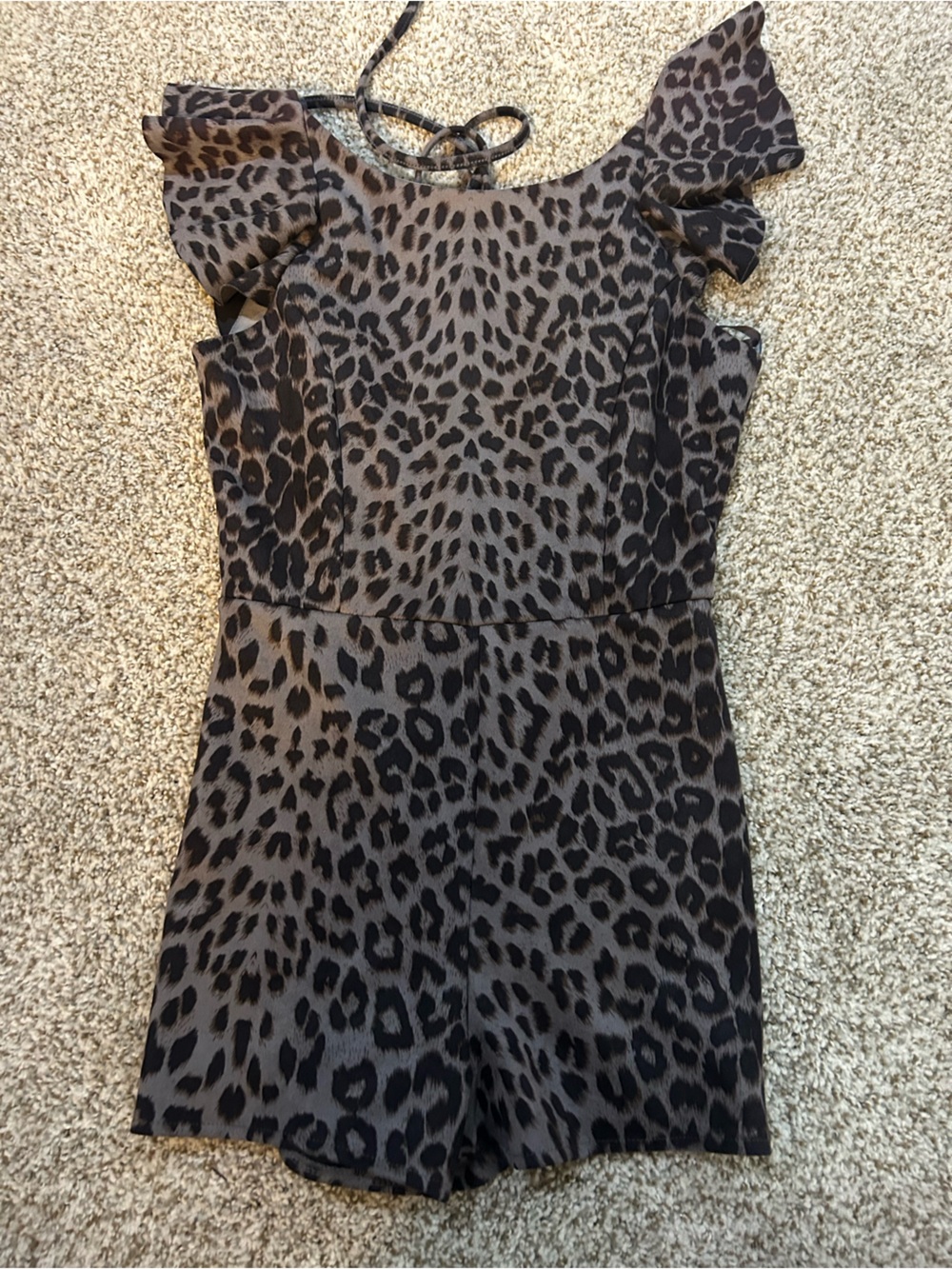 She + Sky Brown and Gray Leopard Print One-Piece Romper